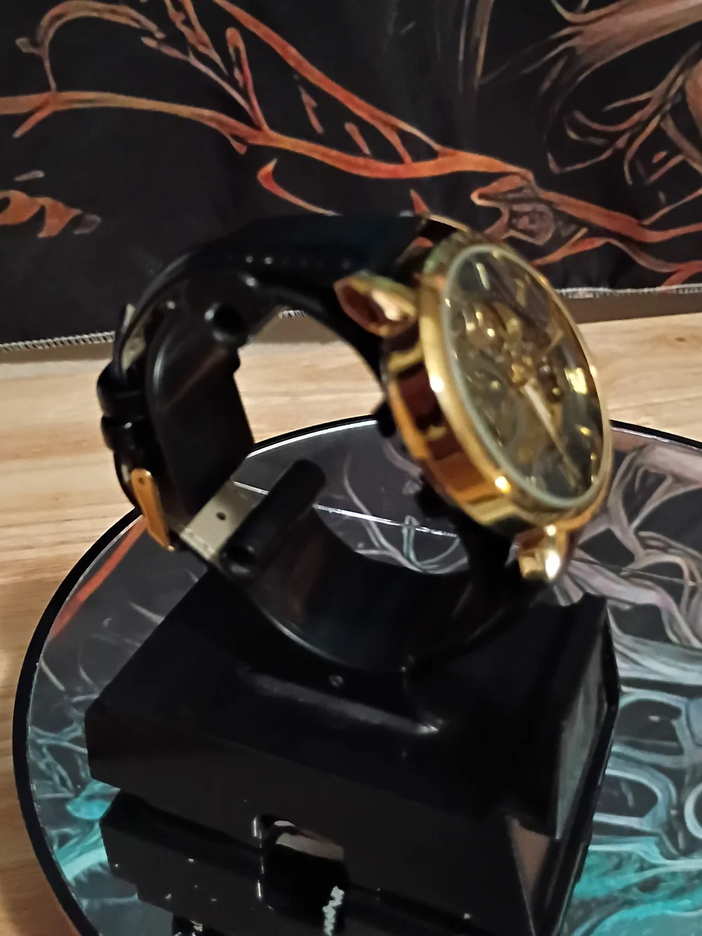 Men's Skeleton Mechanical Watch - Black & Gold